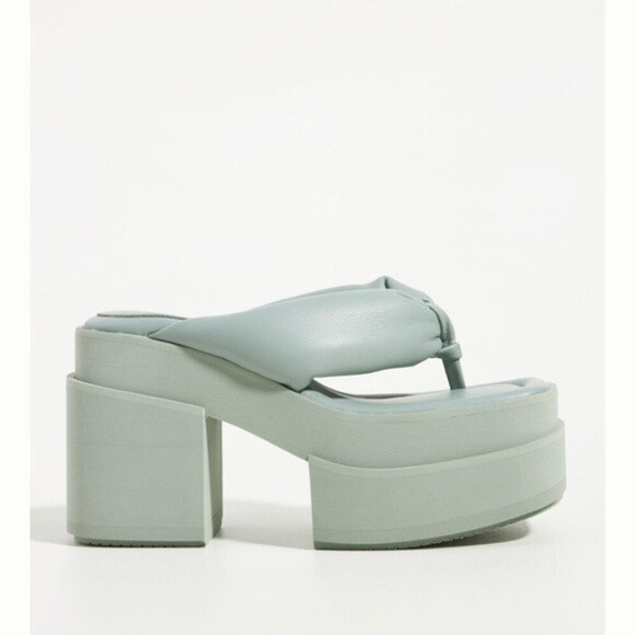 Anthropologie Paloma Barcelo Litza T - Bar green platform chunky sandals Sz 7M